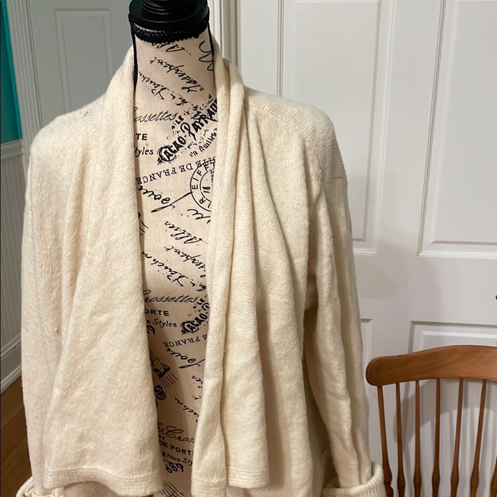 Women's Cream Open Front Sweater - Picture 3 of 4